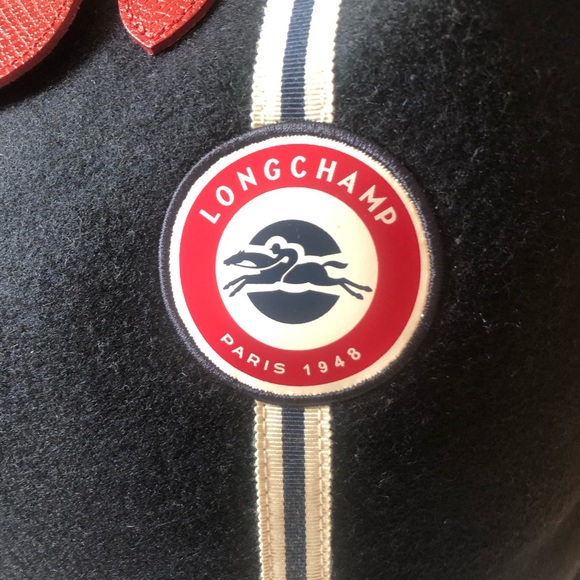 $475~LONGCHAMP~’Le Pliage Cocade’ Navy Blue Wool 2-Way Tote Bag~Rare/Limited Ed! - Picture 4 of 16